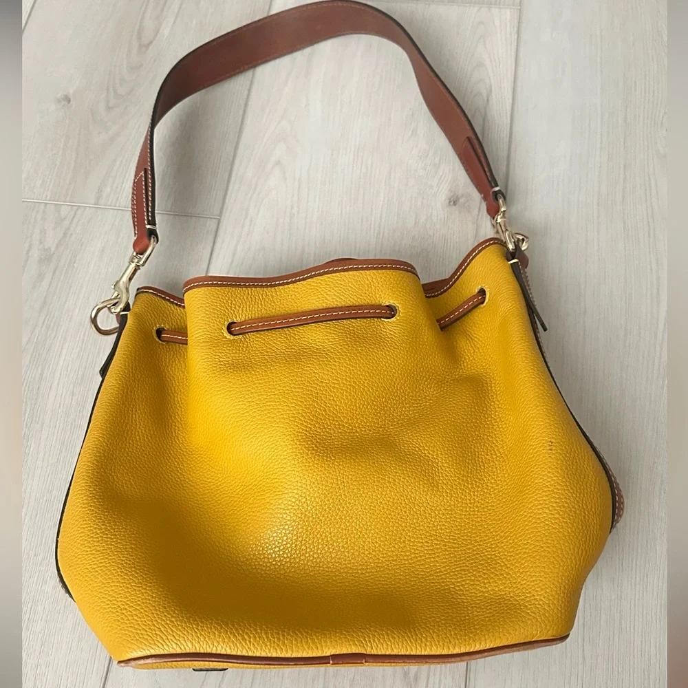 Dooney & Bourke Yellow Pebble Leather Hobo with Brown Trim and Wallet